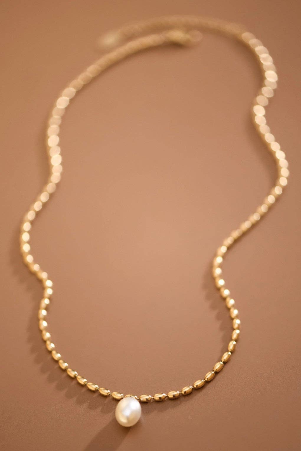 18K Gold Plated Waterproof Stainless Steel Chain Necklace Small Pearl
