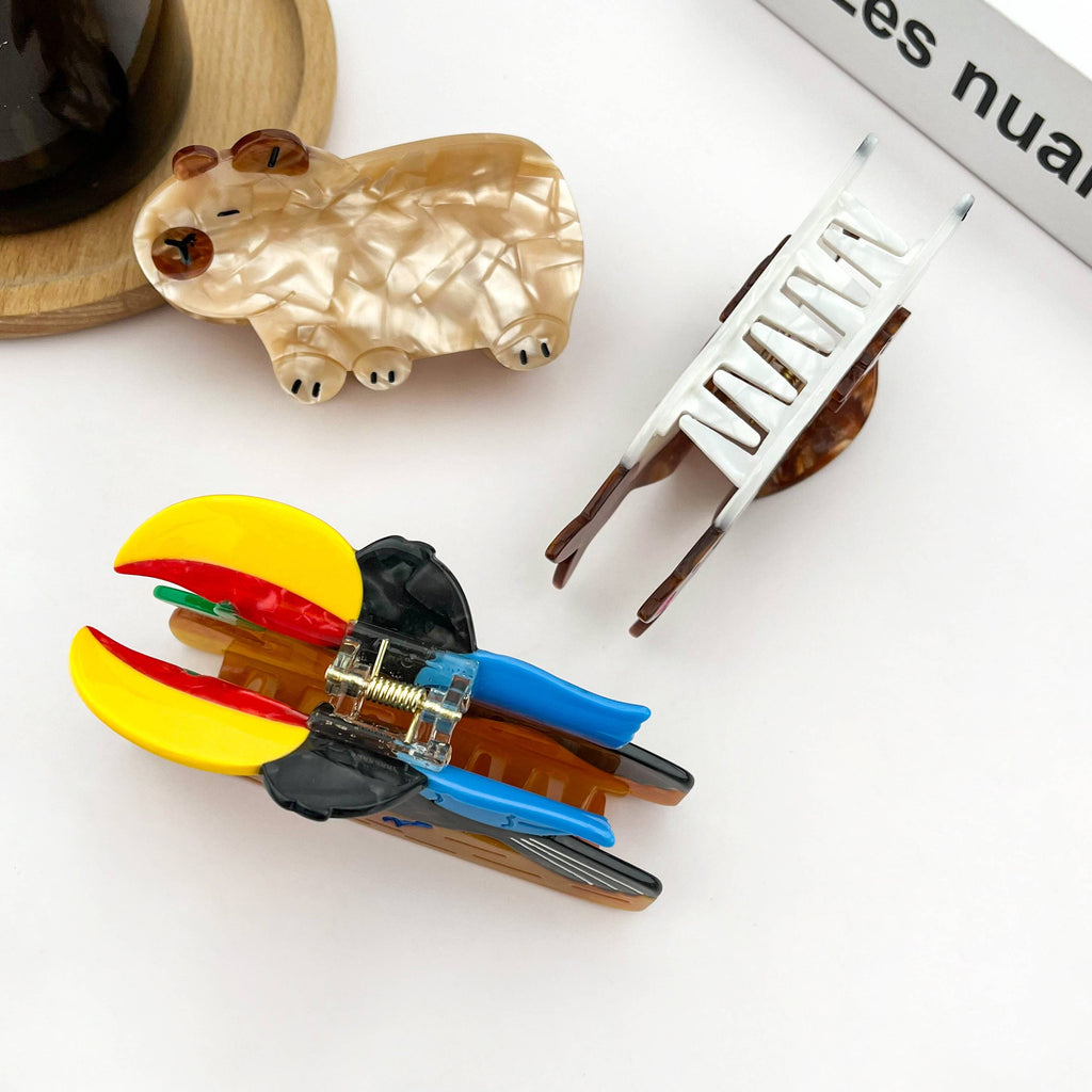 Animal Acetate Hair Claw Clip, Parrot, Capybara, Kangaroo: Woodpecker