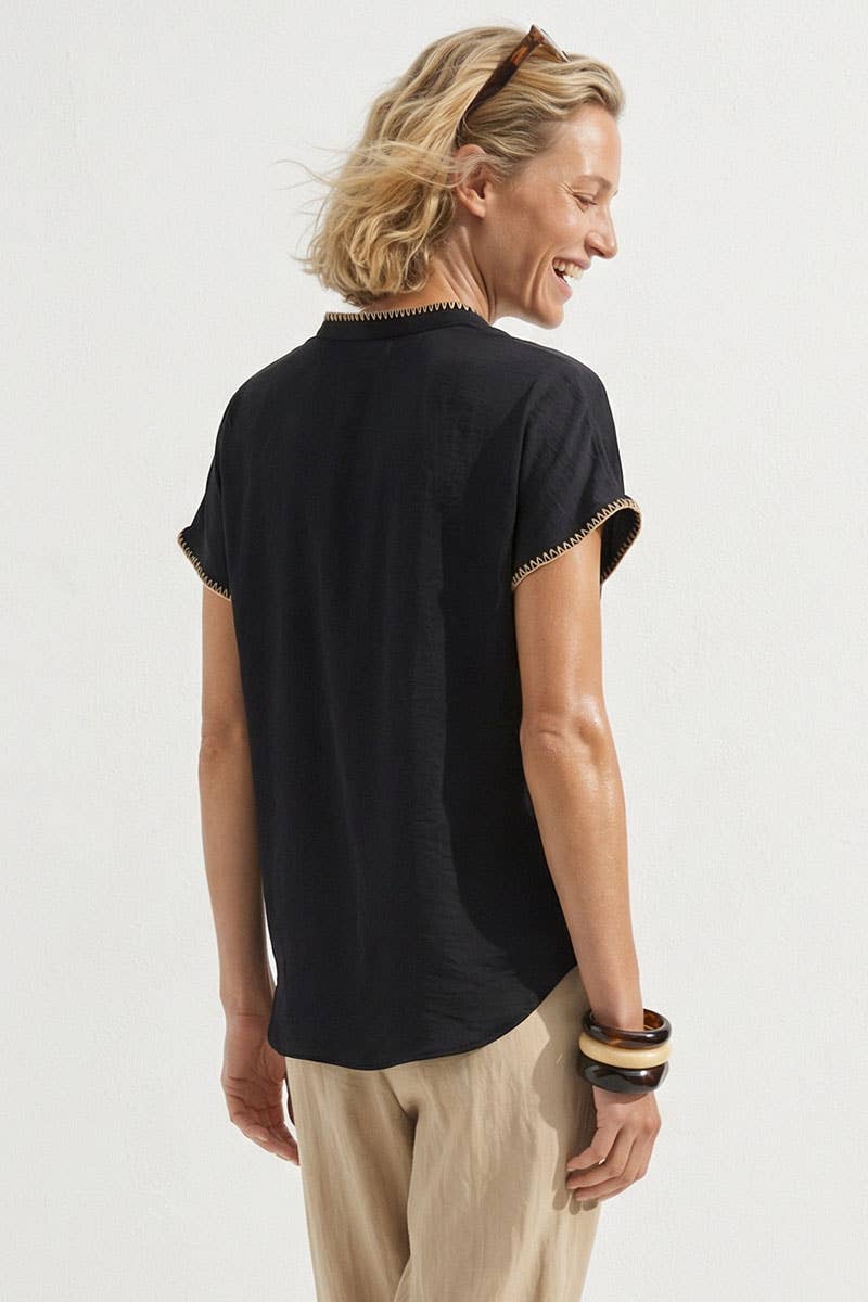 Whipstitch Drop Shoulder Regular Blouse: Sunflower / L