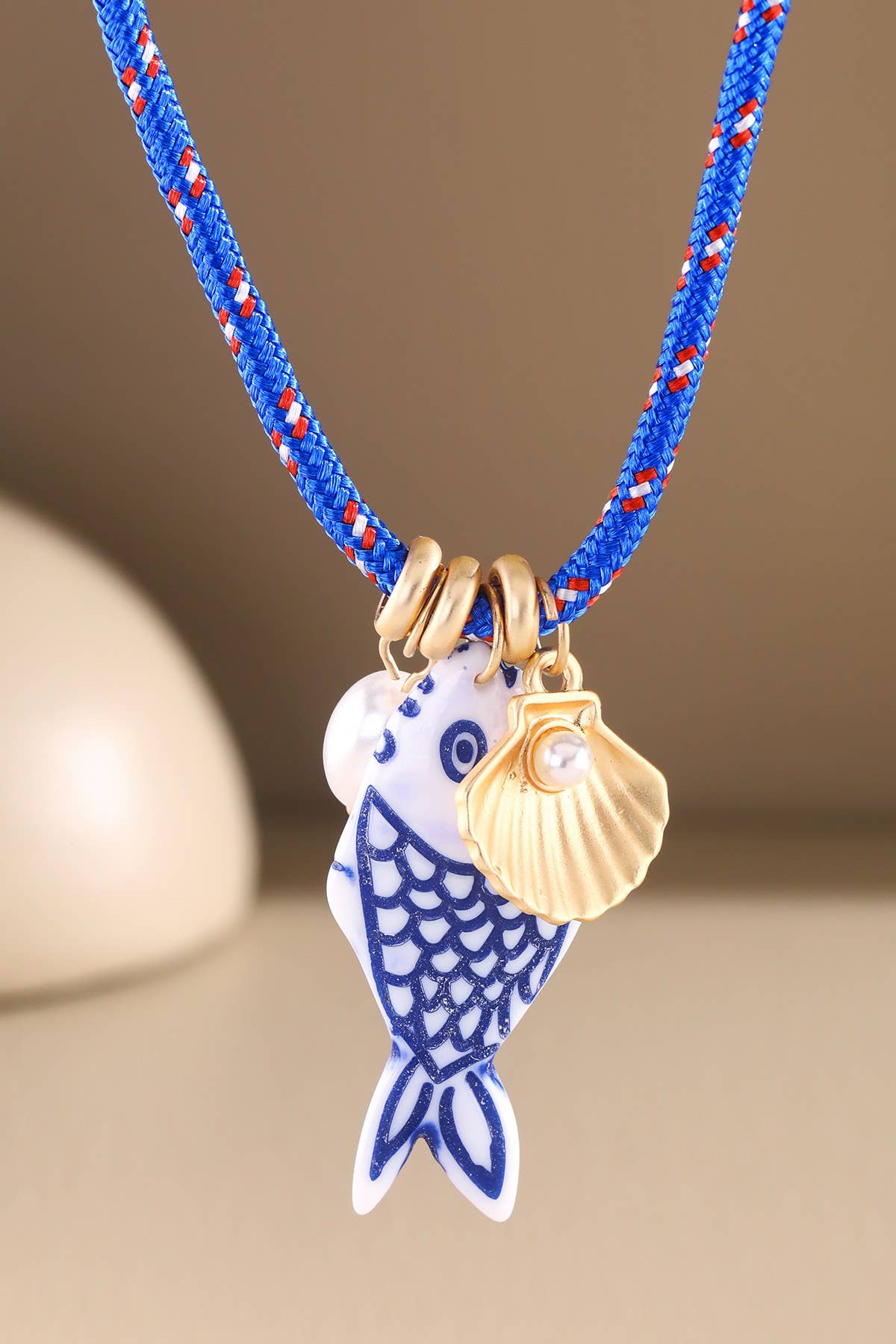 Navy Cord Fish Charm Necklace