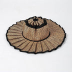 Boho Checkered Straw Hat Roll Up Ruffled Beach Hat: Green / M