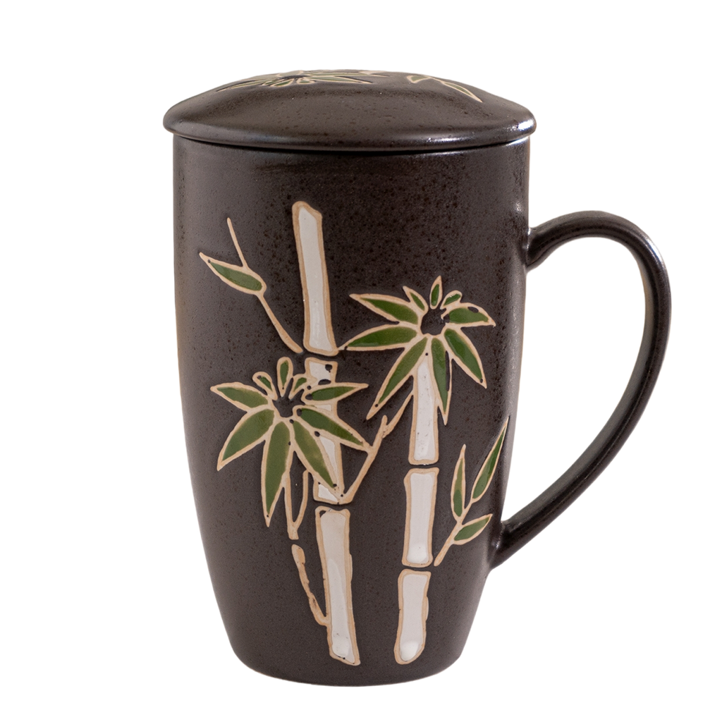 Bamboo Design 15oz Tea Mugs with Lid and Infuser