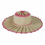 Boho Checkered Straw Hat Roll Up Ruffled Beach Hat: Green / M