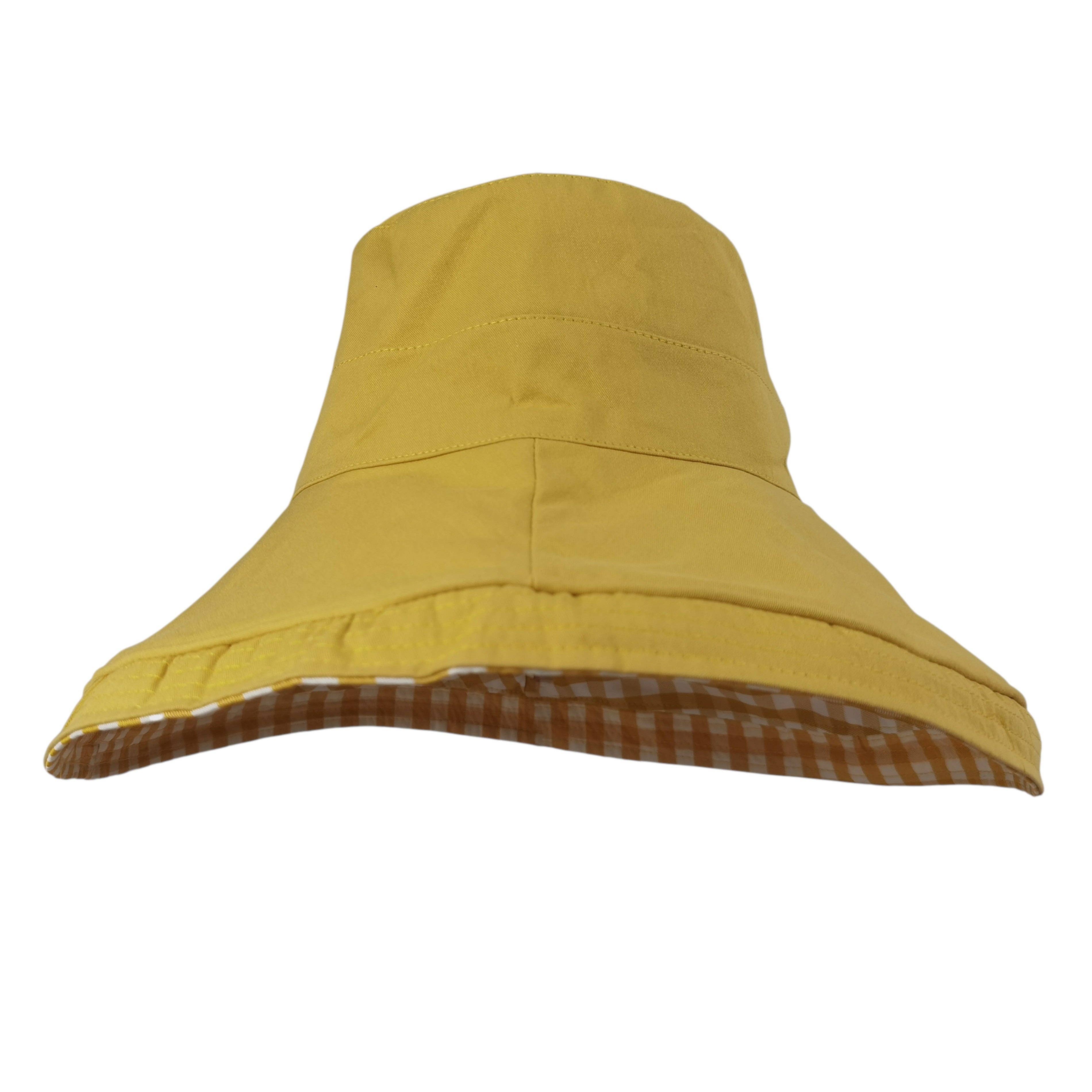 Women's Reversible Checkered Bucket Hat Yellow