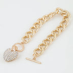 Bejeweled Heart Toggle Chain Bracelet Gold