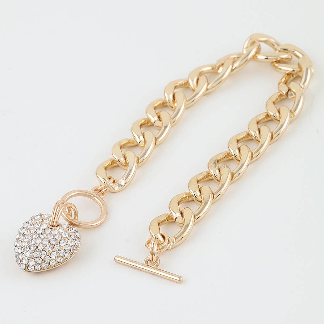 Bejeweled Heart Toggle Chain Bracelet Gold
