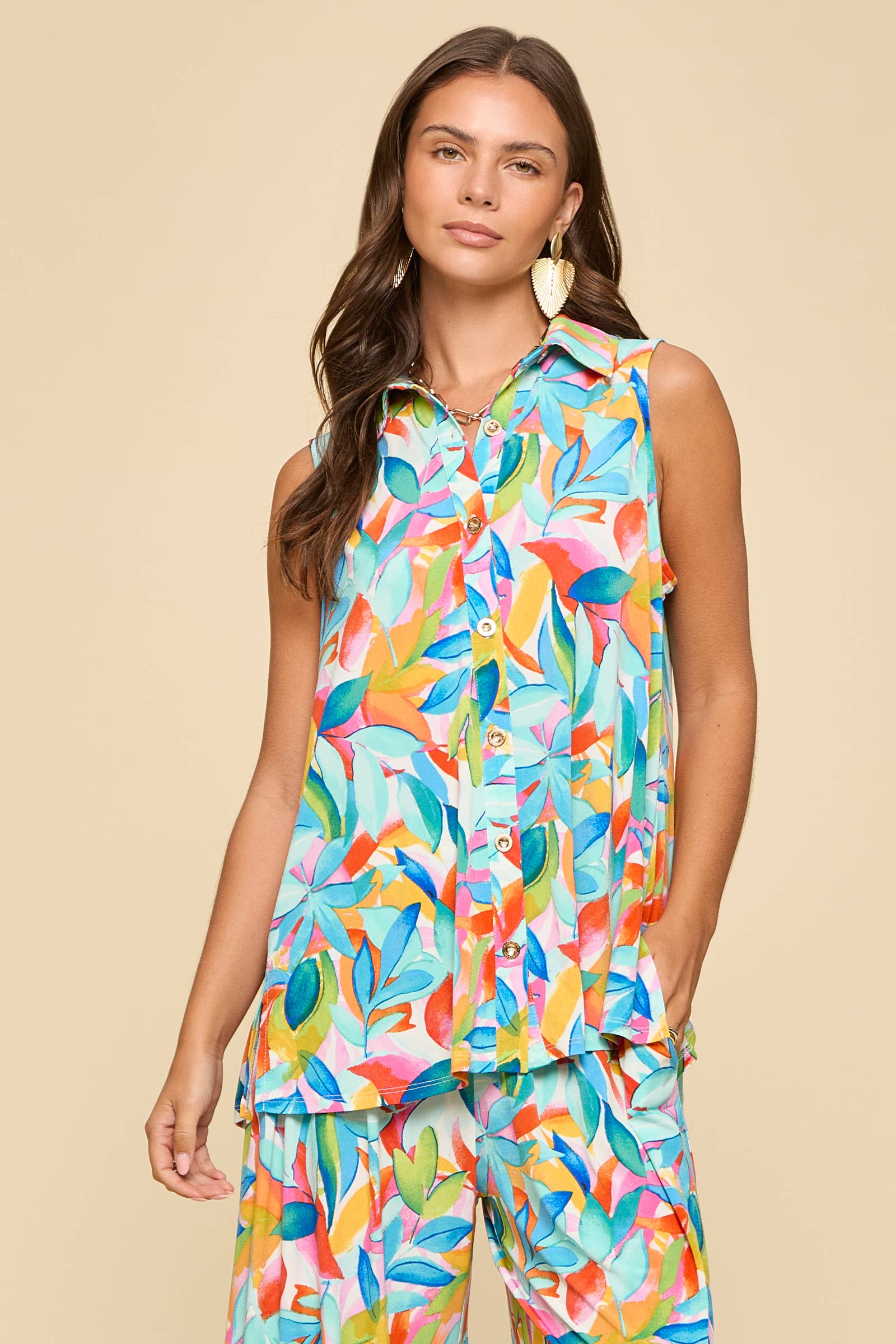 2-Piece Tank + Relaxed Pants Resort Wear Set: MULTI