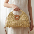 Woven Straw Top Handle Handbag Beige