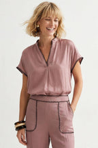 Whipstitch Drop Shoulder Regular Blouse: Navy / L