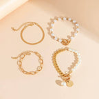 MULTILAYER PEARL CHAIN HERRINGBONE MIX BRACELET | 40B5151: GOLD