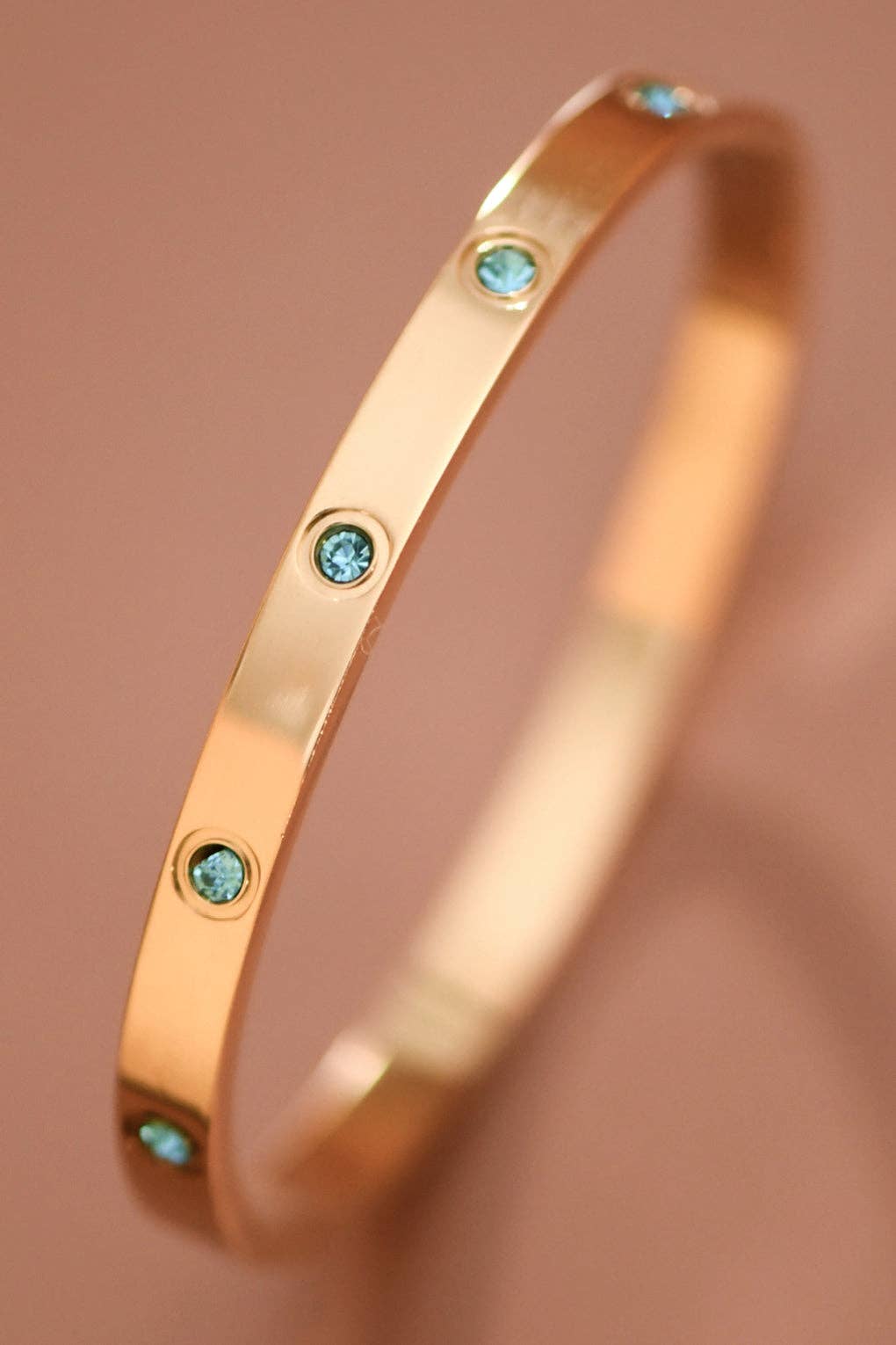 18K Gold Plated Waterproof Stainless Steel Aquamarine Bangle
