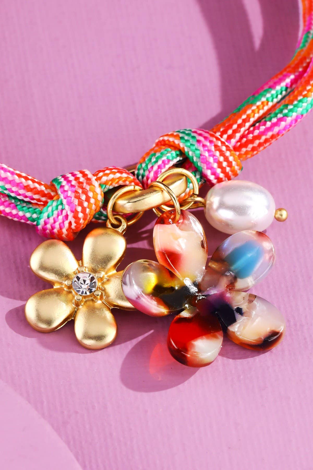 Sorbet Rope Flower Charm Bracelet: Sorbet Multi
