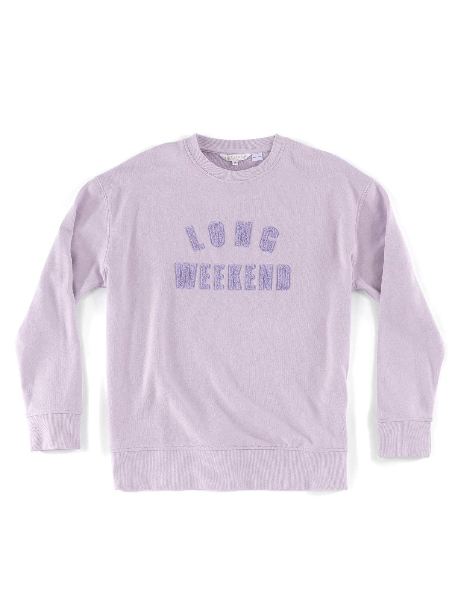 "LONG WEEKEND" SWEATSHIRT, LILAC: Medium