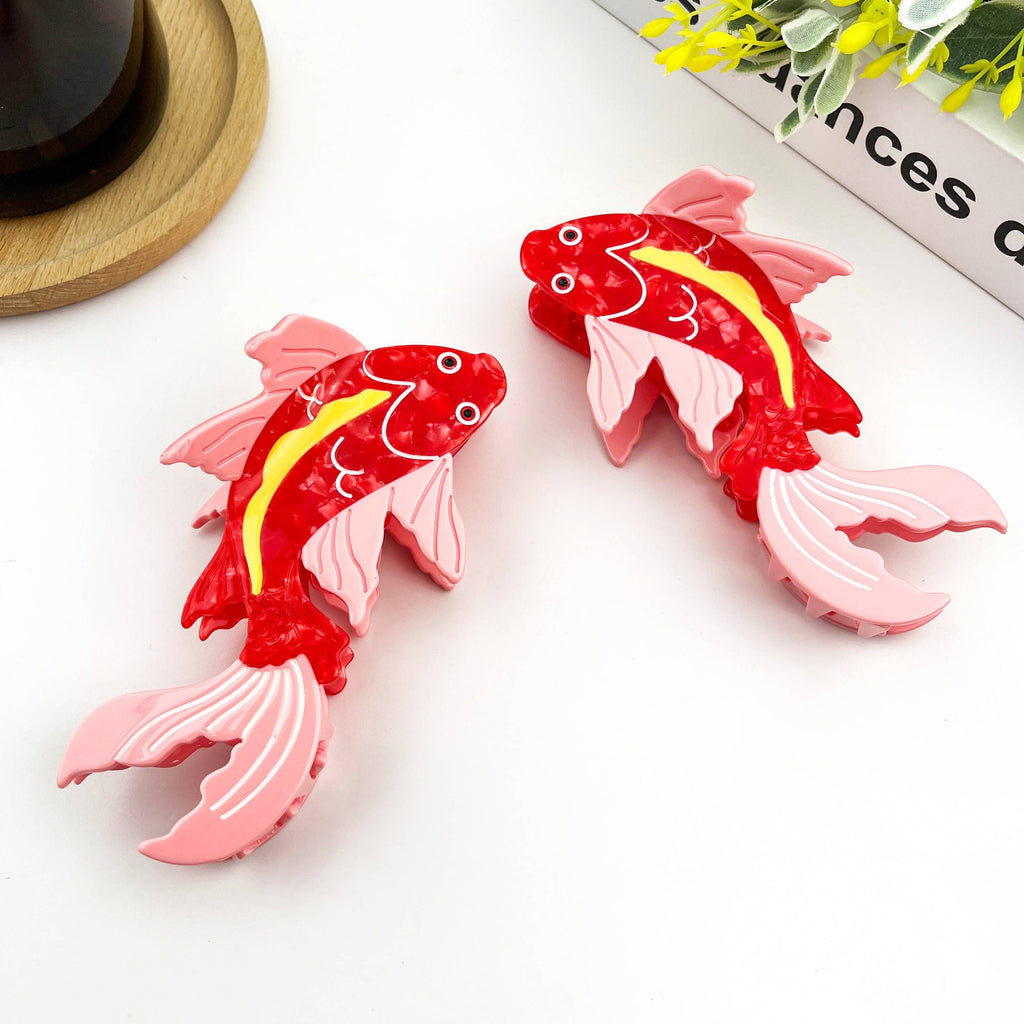 Red Pink Koi Fish Acetate Hair Claw, Fish Hair Clips: Koi