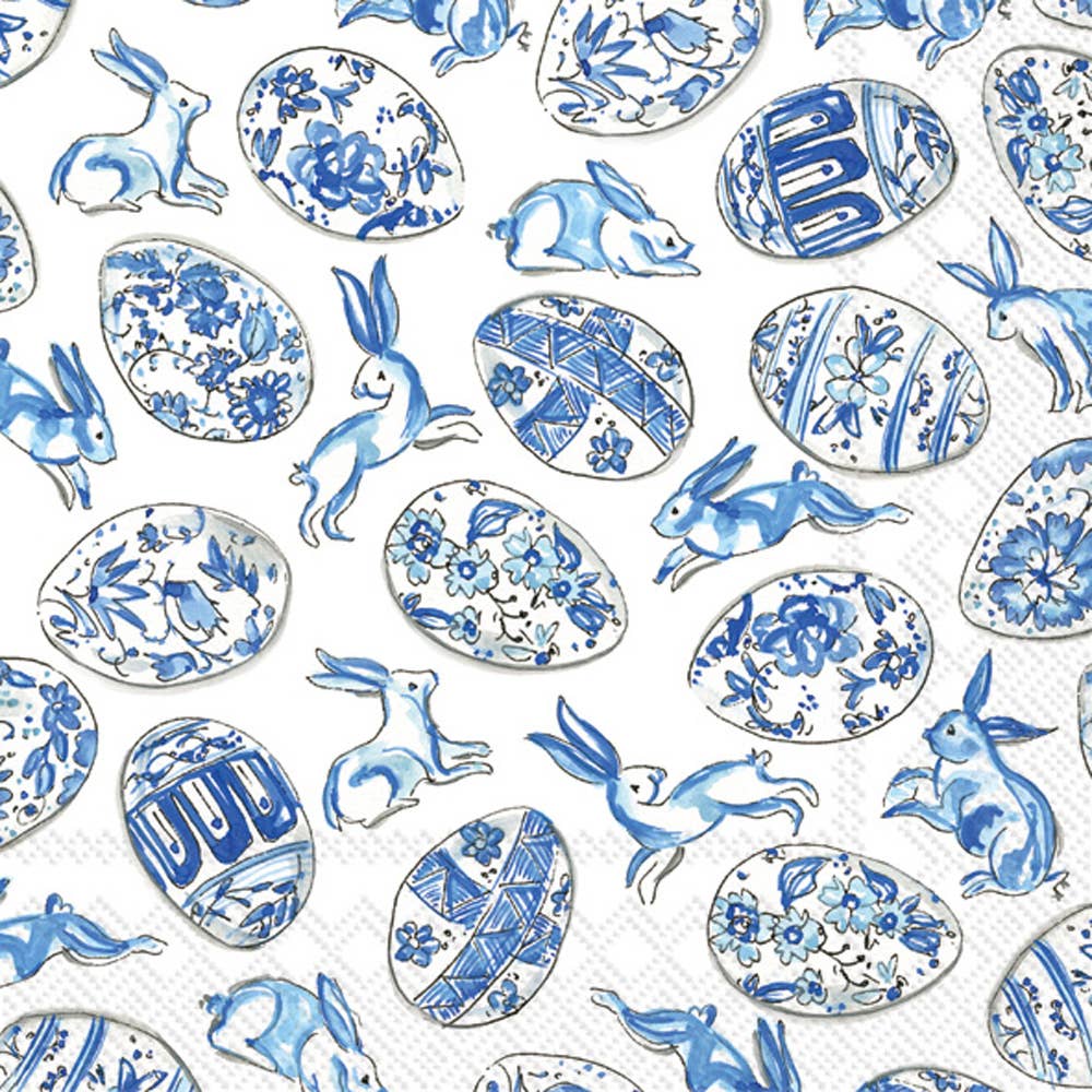 Paper Cocktail Napkins 20ct Blue And White Eggs