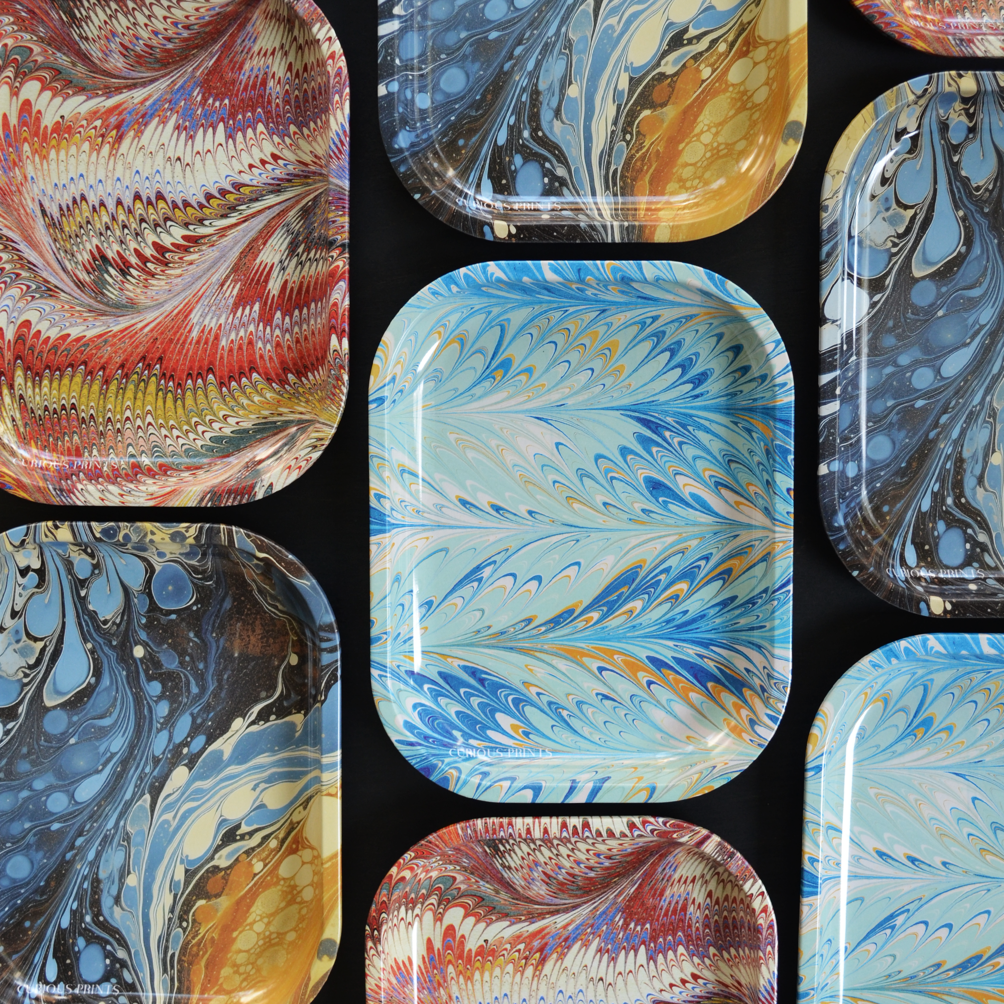 Small Metal Vintage Marbled Pastel Blue Trinket Tray