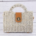 Basket Weave Top Handle Rectangle Bag White