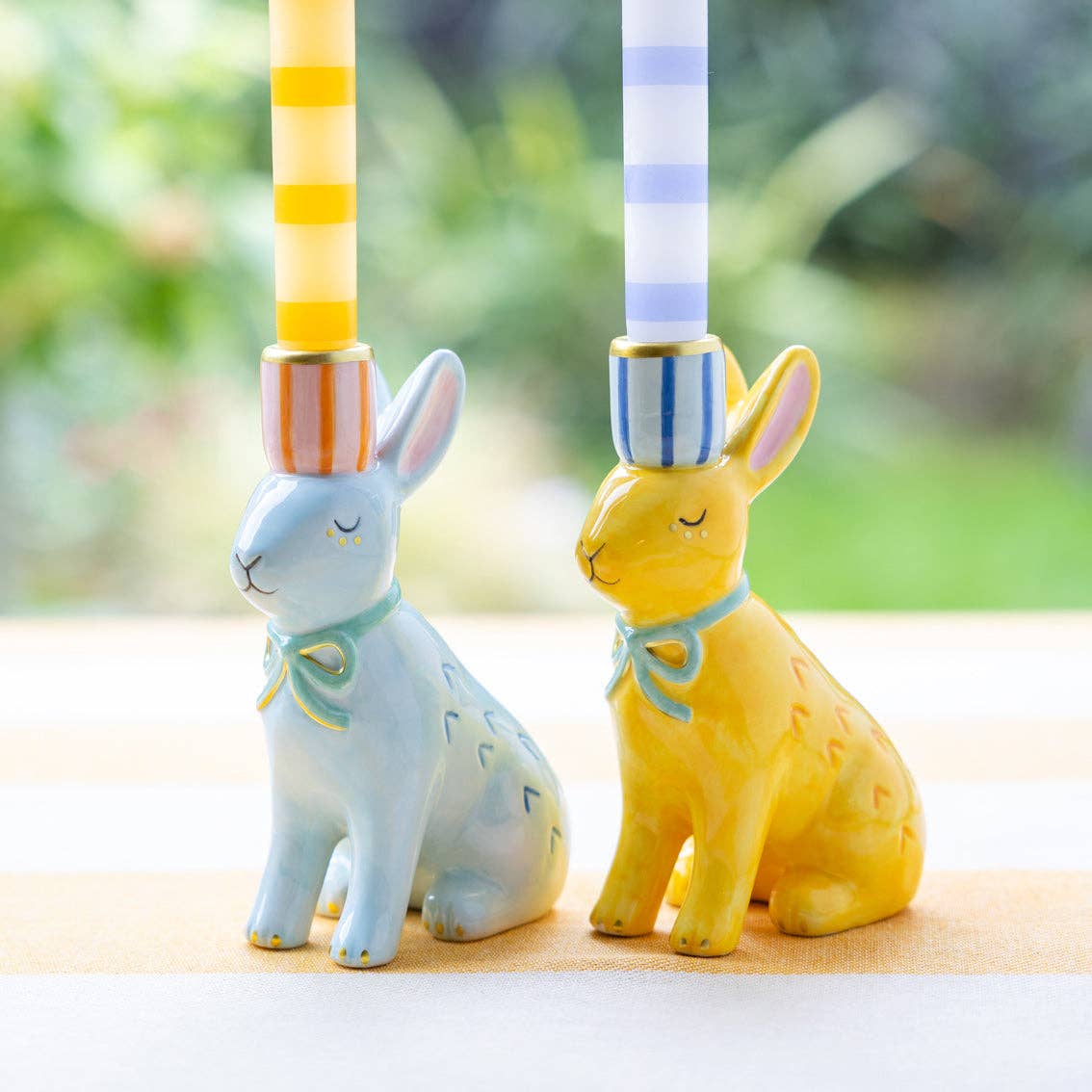 Hand-Painted Bunnies Ceramic Candle Holder