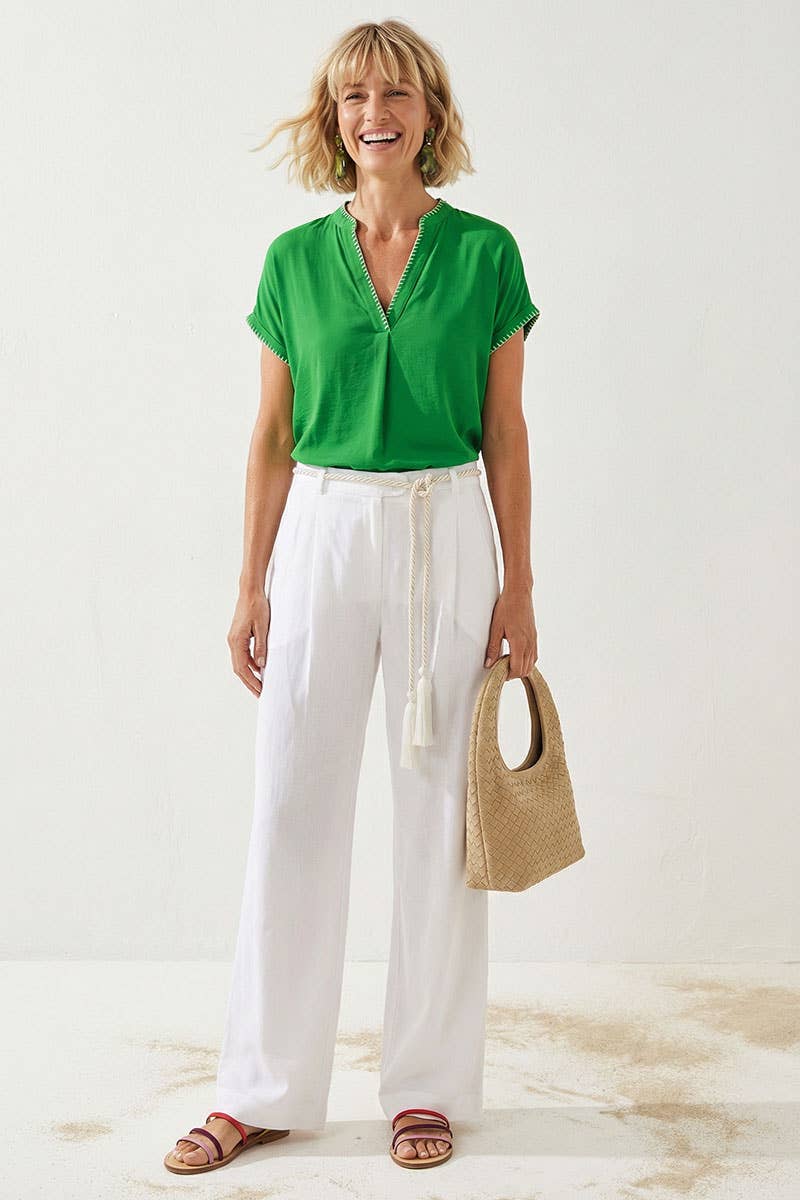 Whipstitch Drop Shoulder Regular Blouse: Navy / L