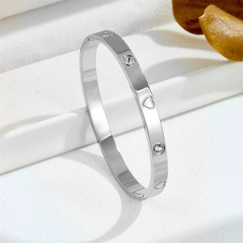 18K NON-TARNISH WATERPROOF STAINLESS STEEL SILVER BANGLE