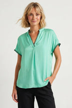 Whipstitch Drop Shoulder Regular Blouse: Navy / L