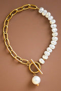 18K Gold Plated Waterproof Stainless Steel Pearl & Chain Bracelet