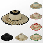 Boho Checkered Straw Hat Roll Up Ruffled Beach Hat: VBlack / M