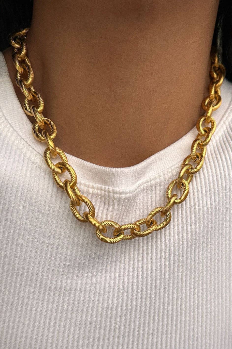 18K Gold Plated Waterproof Stainless Steel Chain Necklace Chunky Chain