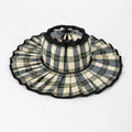 Boho Checkered Straw Hat Roll Up Ruffled Beach Hat: VBlack / M