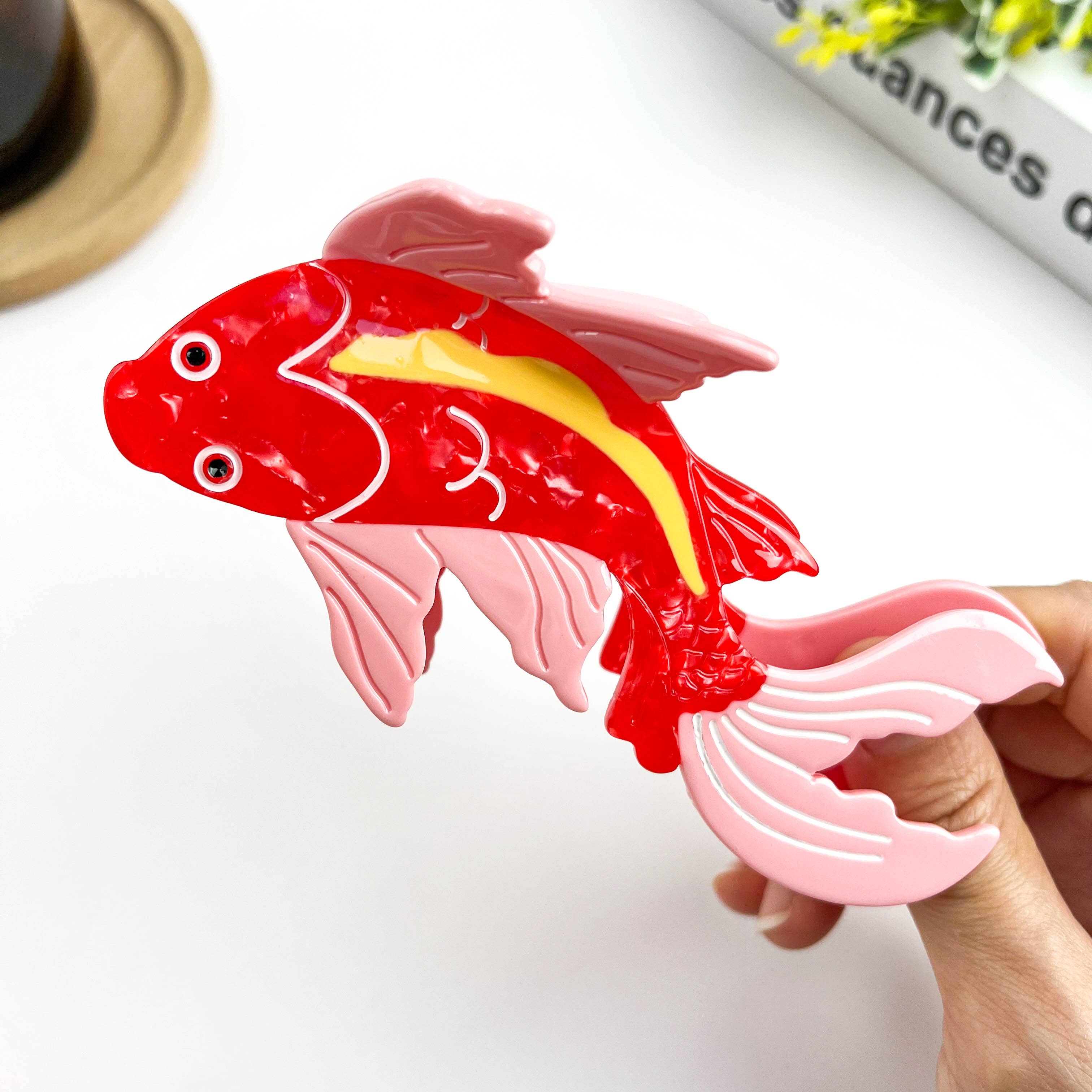 Red Pink Koi Fish Acetate Hair Claw, Fish Hair Clips: Koi