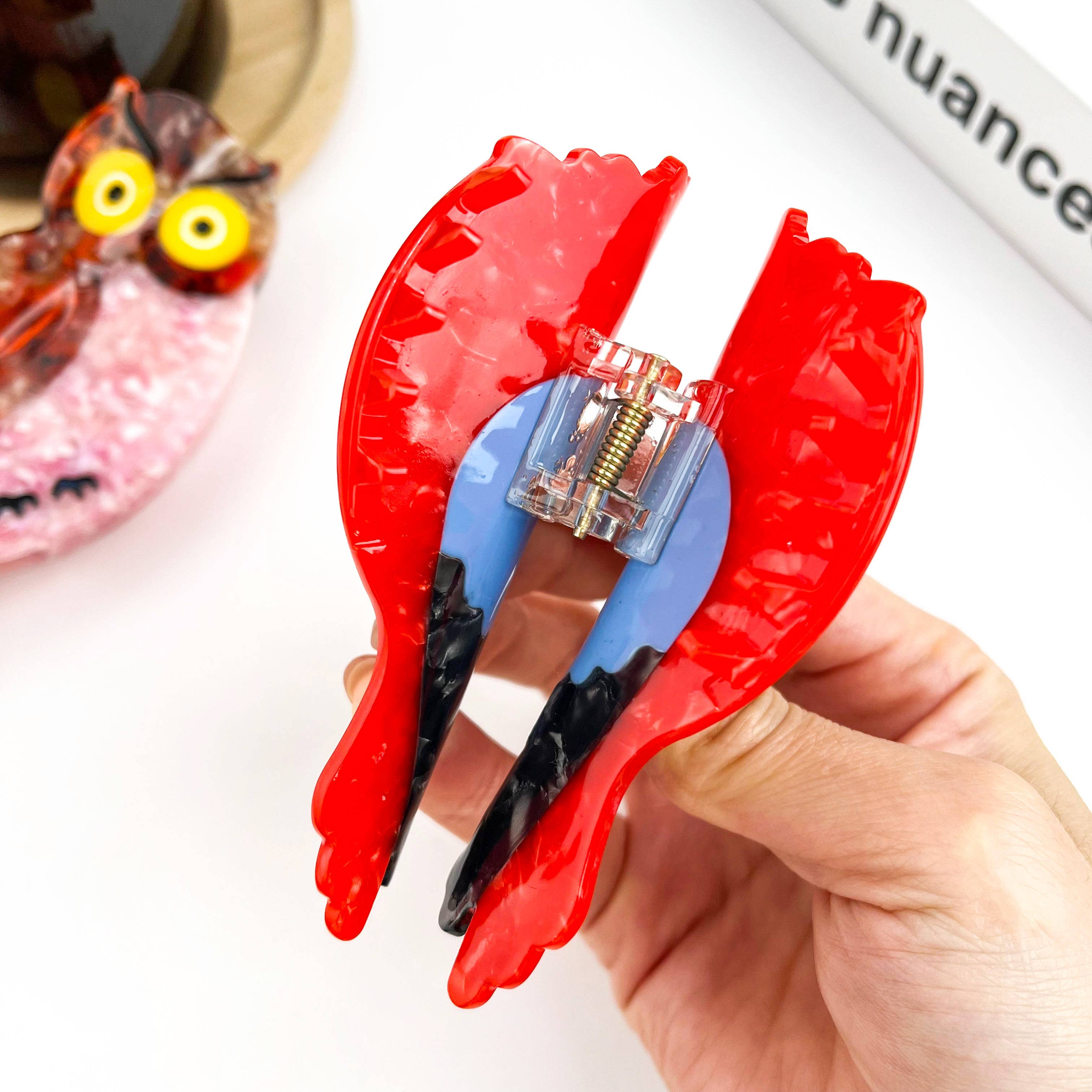 Acetate Owl and Parrot Hair Claw Clip: Owl