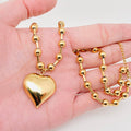 Large Heart Charm 18K Gold Plated Steel Necklace