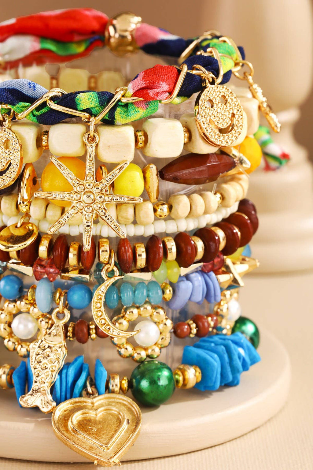 Beaded Stack & Stretch Boho Bracelet: Happy Days