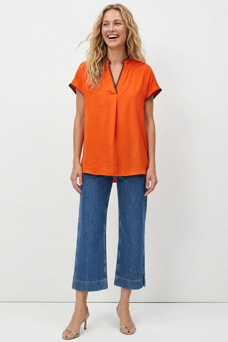 Whipstitch Drop Shoulder Regular Blouse: Sunflower / L