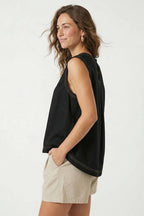 Round Neck Garment Wash Sleeveless Top: Denim / S-M-L(2-2-2)