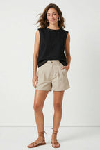 Round Neck Garment Wash Sleeveless Top: Banana / S-M-L(2-2-2)