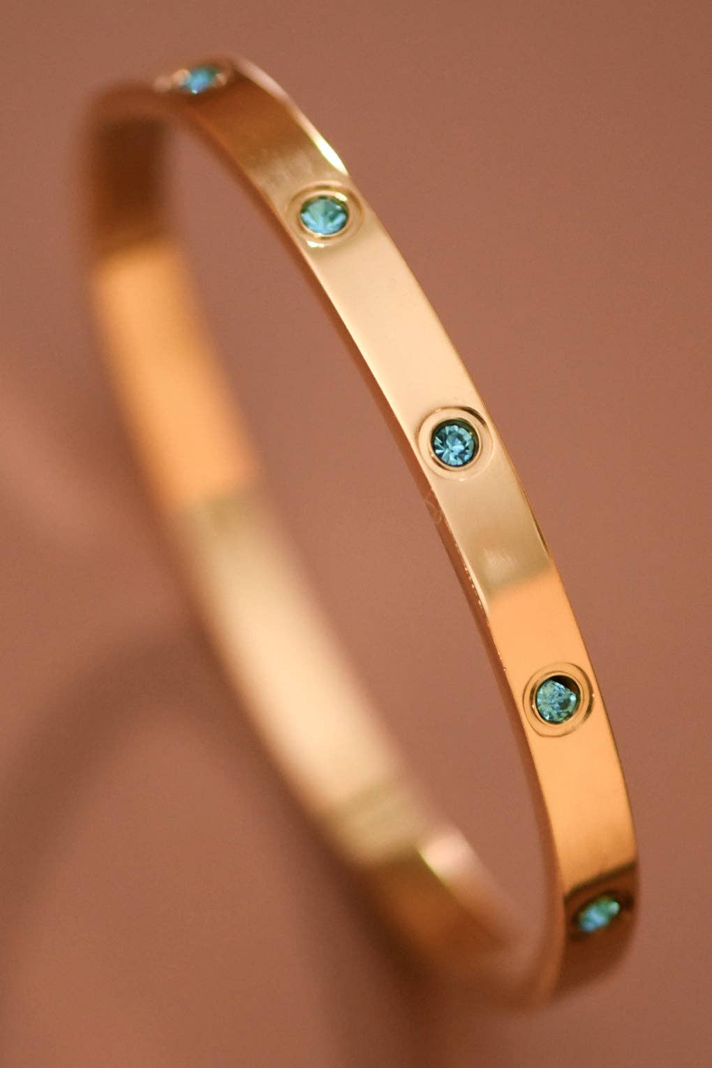 18K Gold Plated Waterproof Stainless Steel Aquamarine Bangle