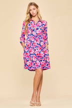 Floral Print Collared Shirt Dress w/ Pockets