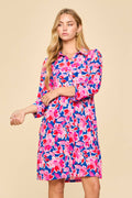Floral Print Collared Shirt Dress w/ Pockets