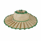 Boho Checkered Straw Hat Roll Up Ruffled Beach Hat: Green / M