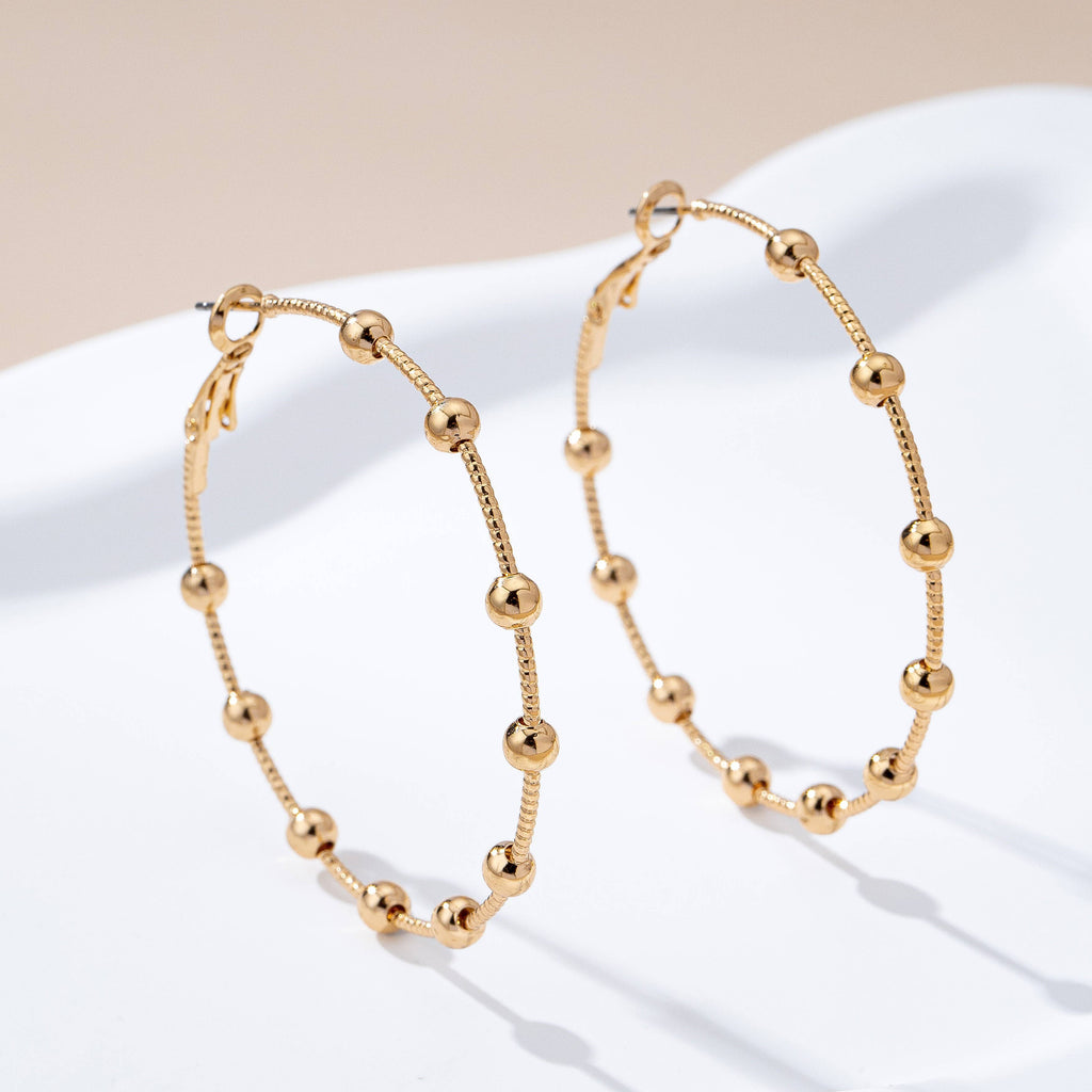 Classic Gold Ball Beaded Station Hoop Earrings