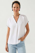 Whipstitch Drop Shoulder Regular Blouse: Navy / L