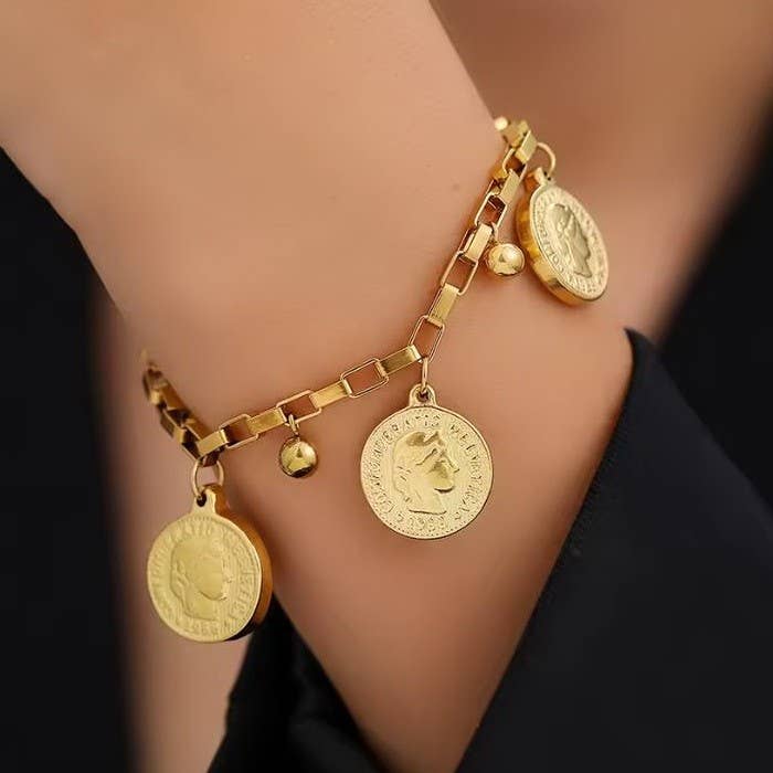 18K STAINLESS STEEL TARNISH FREE COIN BRACELET