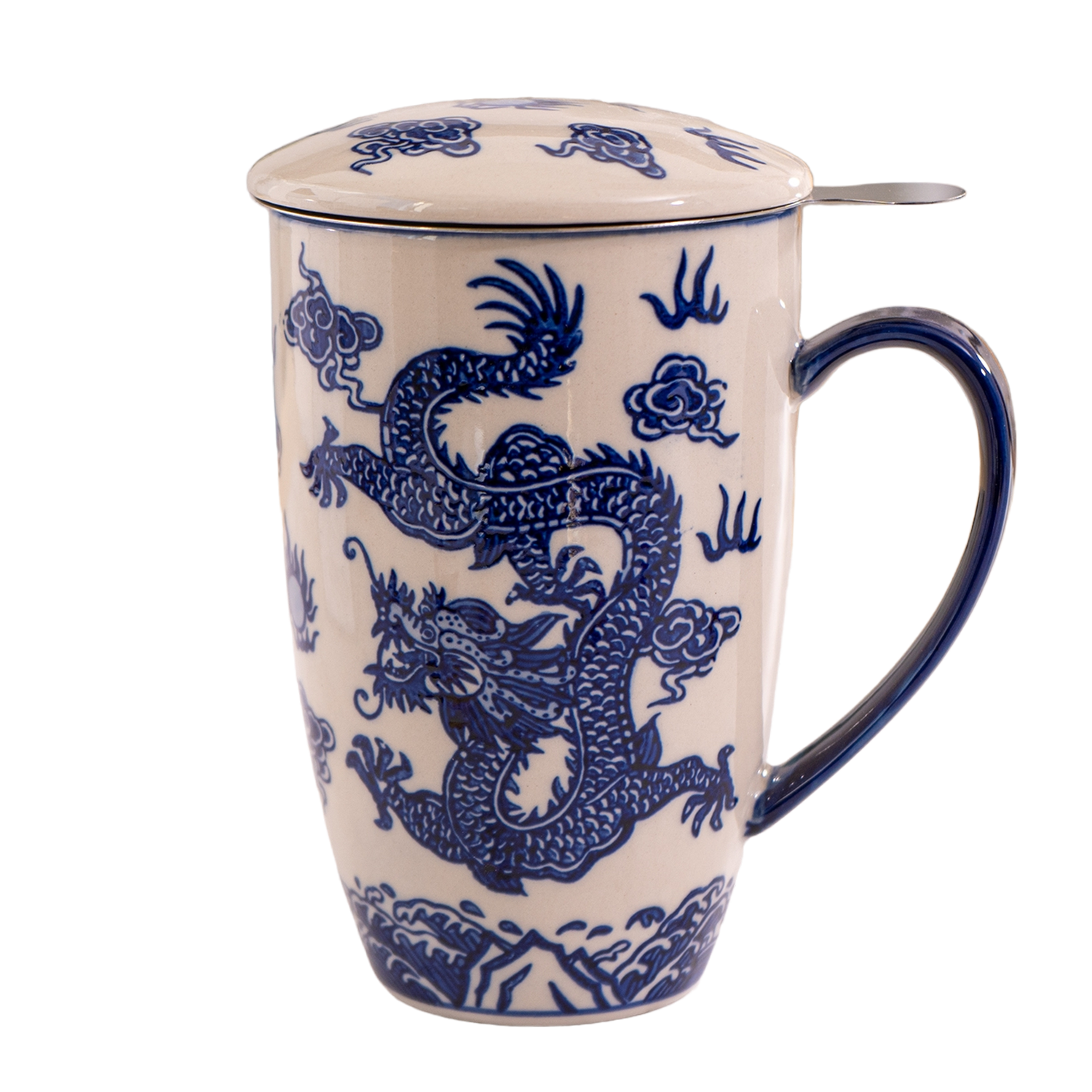 Oriental Ryu Dragon Design 15oz Tea Mugs with Lid and Infuser