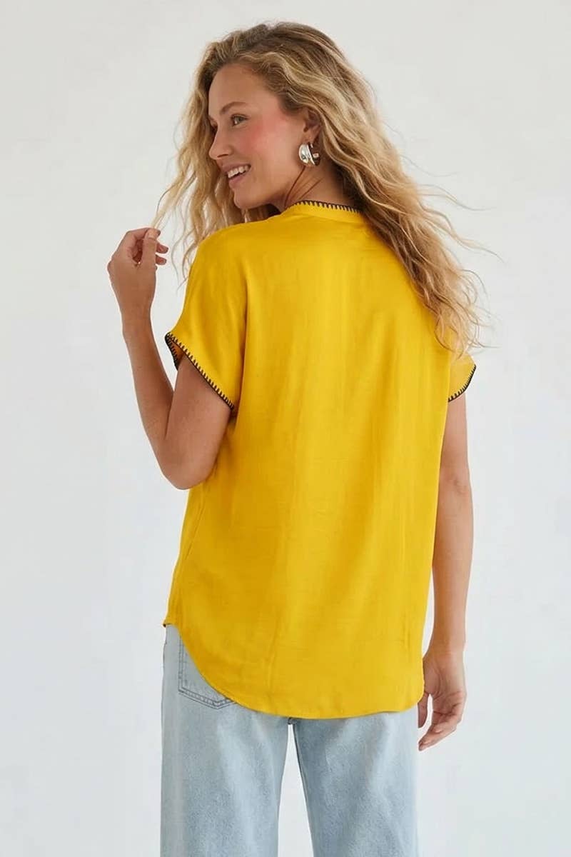Whipstitch Drop Shoulder Regular Blouse: Sunflower / L