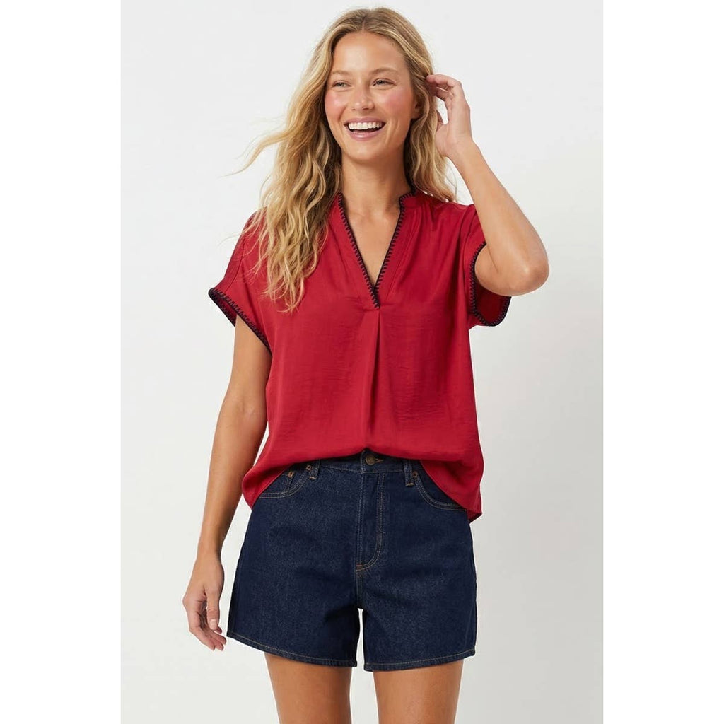 Whipstitch Drop Shoulder Regular Blouse: Navy / L