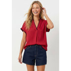 Whipstitch Drop Shoulder Regular Blouse: Navy / L