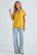 Whipstitch Drop Shoulder Regular Blouse: Navy / L